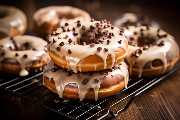 Delicious donuts with chocolate topping