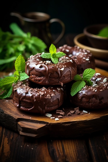 Free photo delicious donuts with chocolate topping