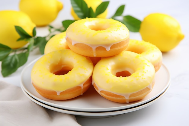 Foto gratuita deliziose ciambelle con topping al limone