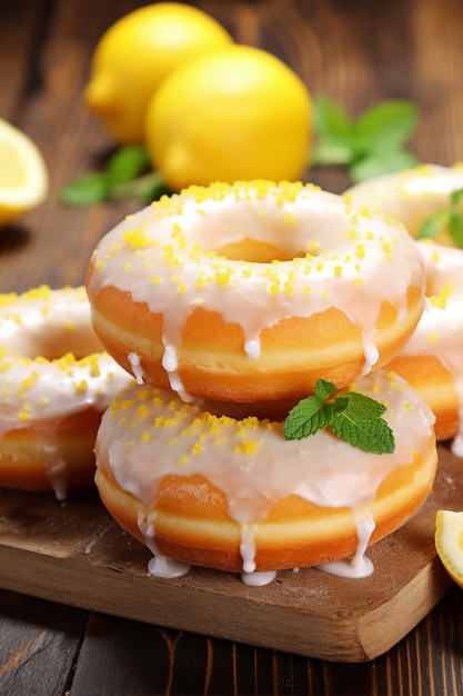 Free photo delicious donuts with lemon topping