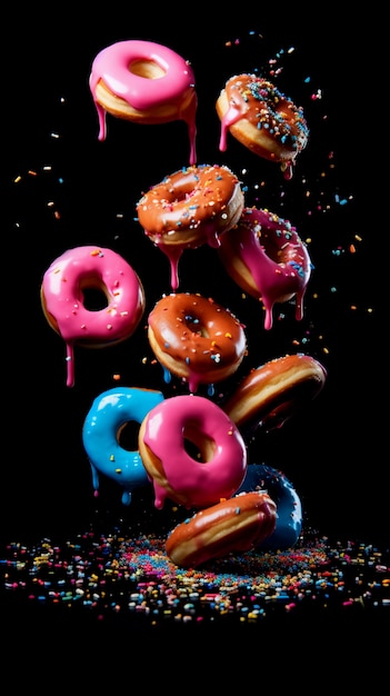 Delicious donuts with topping arrangement