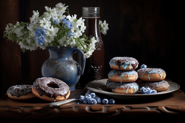 Free photo delicious donuts with topping arrangement