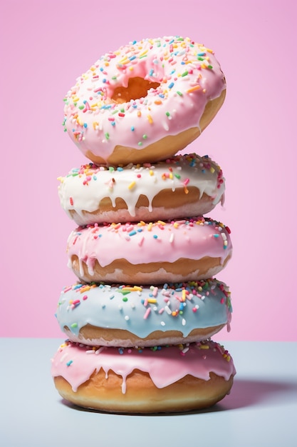 Free photo delicious donuts with topping arrangement