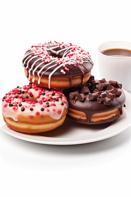 Delicious donuts with topping arrangement