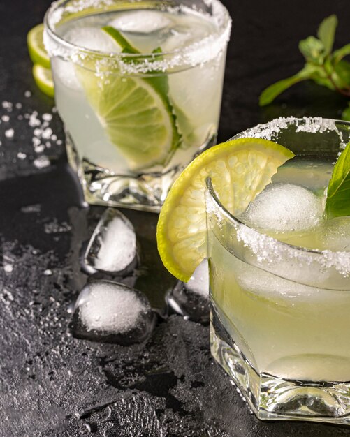 Delicious drink with lime high angle