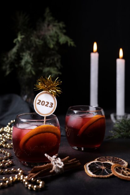Delicious drinks and candles arrangement