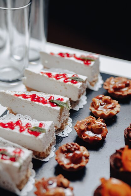 Delicious festive buffet with canapÃ©s and different delicious meals