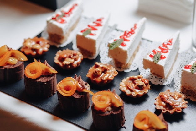 Delicious festive buffet with canapes and different delicious meals