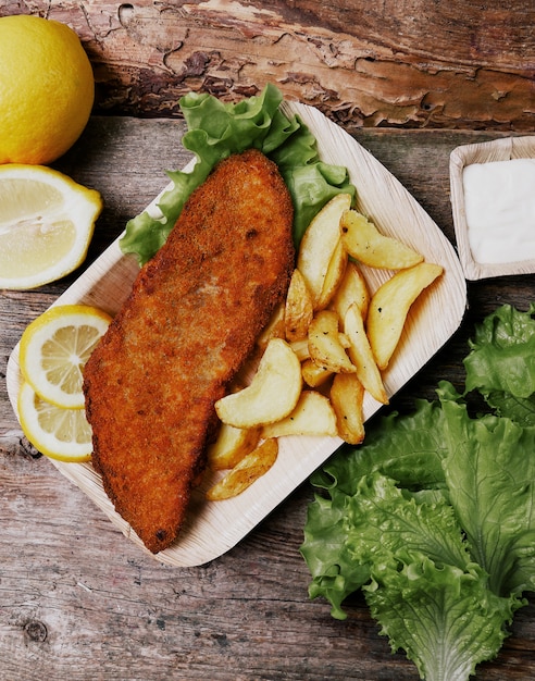 Delicious fish fillet with french fries