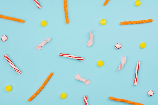 Free photo delicious flavored candies spread on table