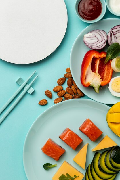 Delicious flexitarian diet arrangement flat lay