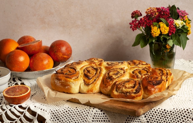 Free photo delicious floral feast still life