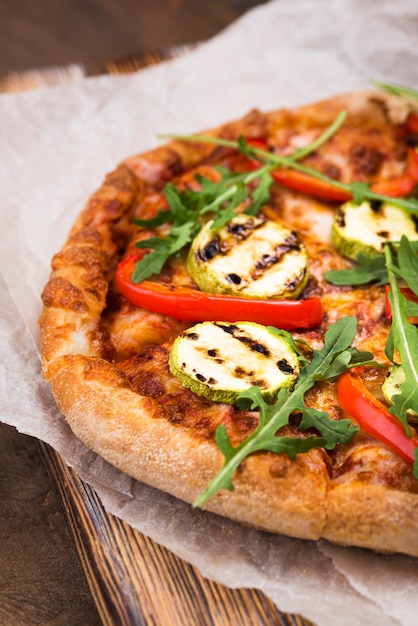 Delicious fluffy arugula pizza