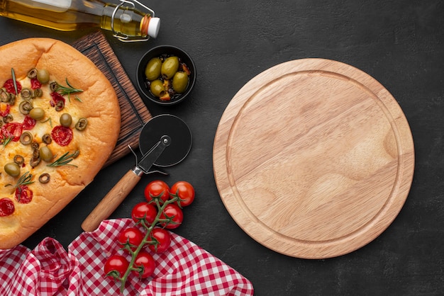 Delicious food assortment flat lay