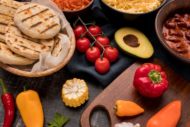 Delicious food assortment high angle