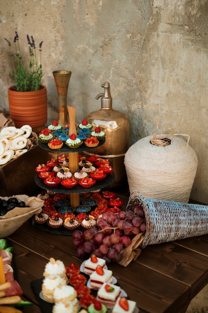 Delicious food assortment high angle