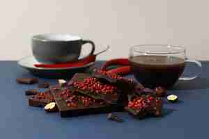 Free photo delicious food chocolate with pepper and hot chocolate with pepper