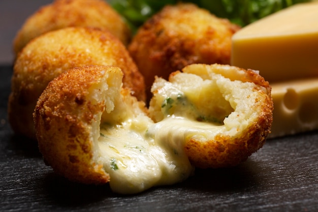 Delicious food croquettes close up