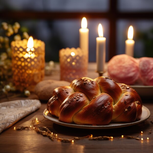 Delicious food prepared for jewish hanukkah celebration