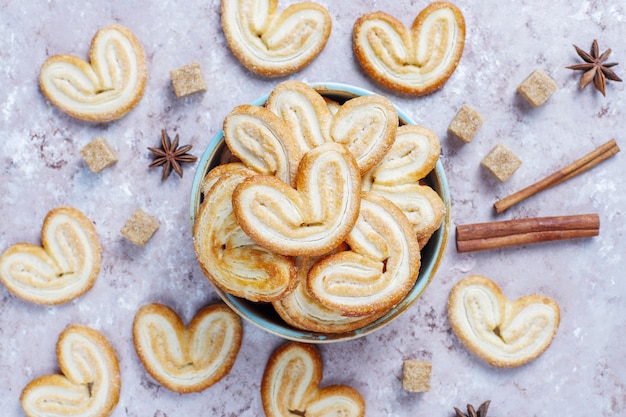 Delicious french palmier cookies with sugar