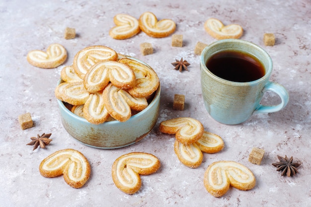 Delicious french palmier cookies with sugar