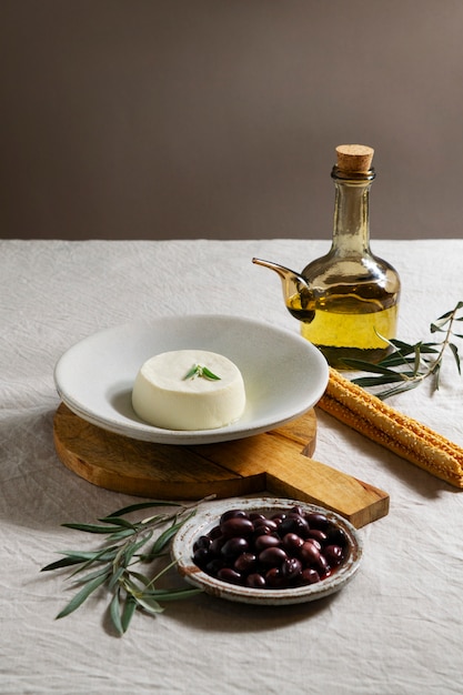 Delicious fresh cheese still life