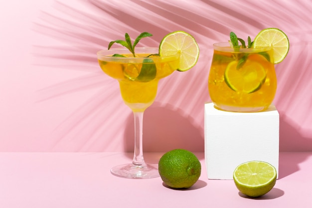 Delicious fresh cocktails with lime