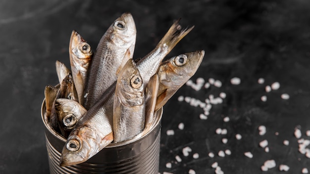 Foto gratuita delizioso pesce fresco in lattina