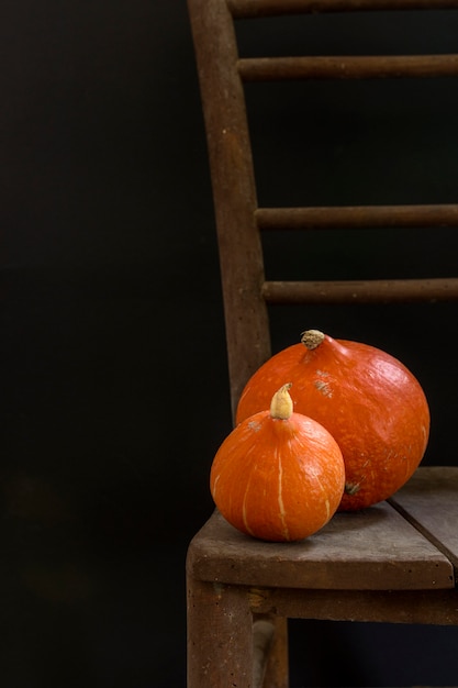 Delicious fresh pumpkins on table