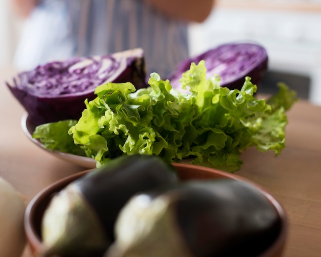 Delicious fresh vegetables in bowls