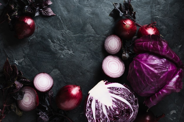 Delicious fresh veggies on a grunge copy space background