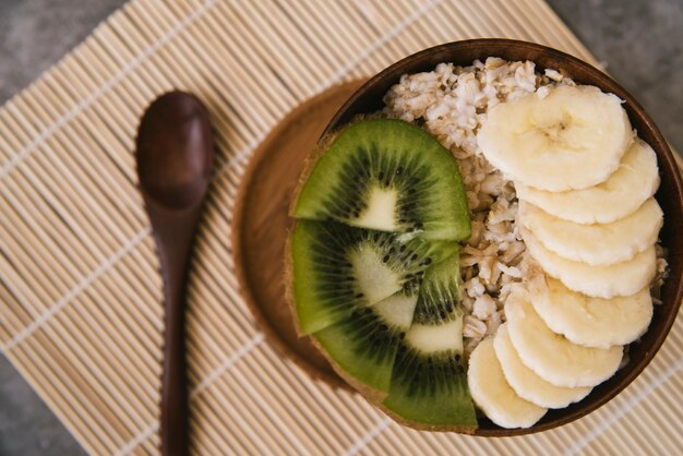 Delicious fruit and oats breakfast