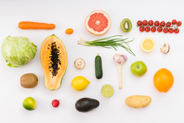 Delicious fruits on white background