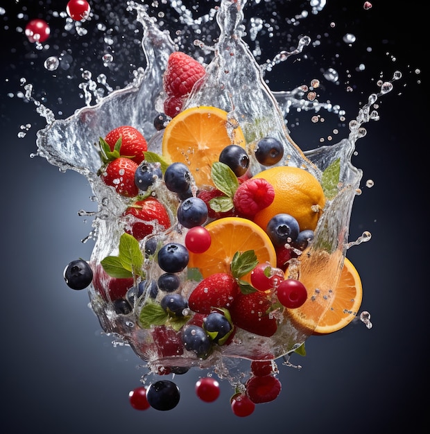 Free photo delicious fruits with water