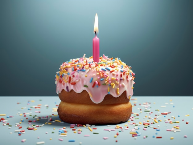 Free photo delicious glazed doughnut with candle