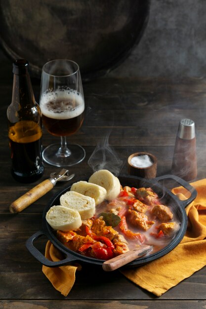 Delicious goulash and bread still life