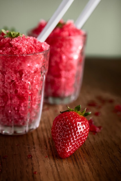 Delicious granita dessert with fruit flavoring