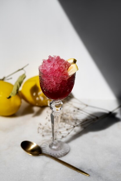 Delicious granita dessert with fruit flavoring