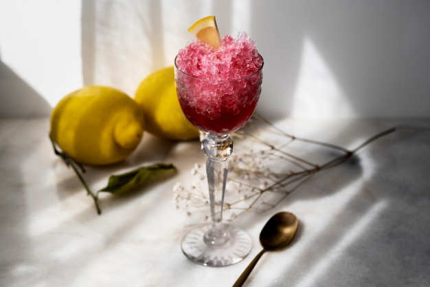 Delicious granita dessert with fruit flavoring