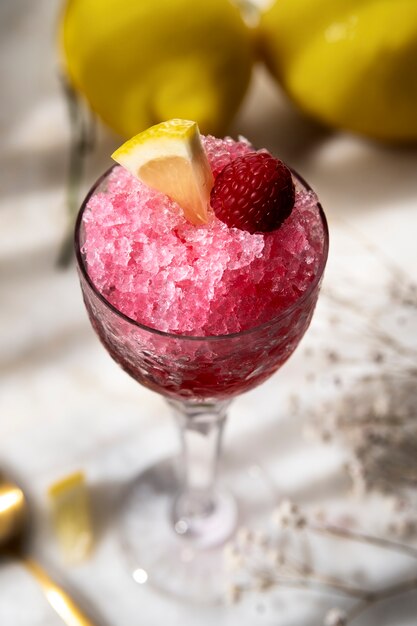 Delicious granita dessert with fruit flavoring