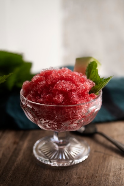 Delicious granita dessert with fruit flavoring