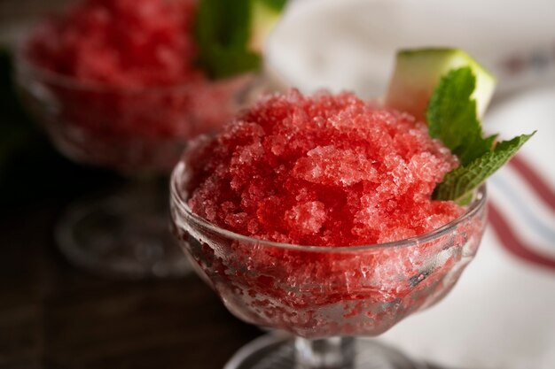 Delicious granita dessert with fruit flavoring