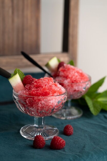 Delicious granita dessert with fruit flavoring