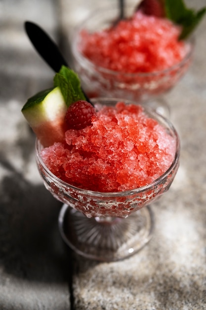 Delicious granita dessert with fruit flavoring