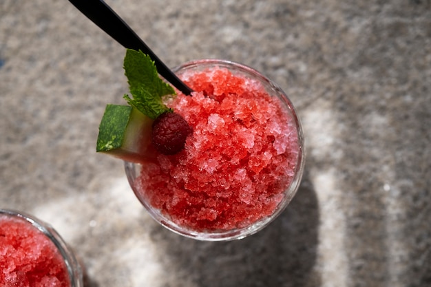 Delicious granita dessert with fruit flavoring