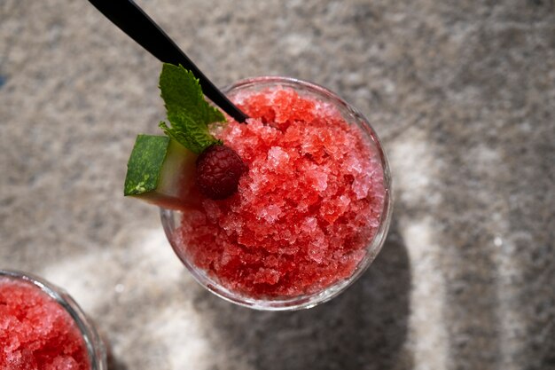 Delicious granita dessert with fruit flavoring