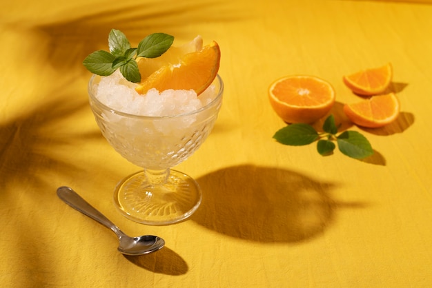 Delicious granita dessert with orange slice