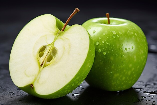 스튜디오에 있는 맛있는 녹색 사과