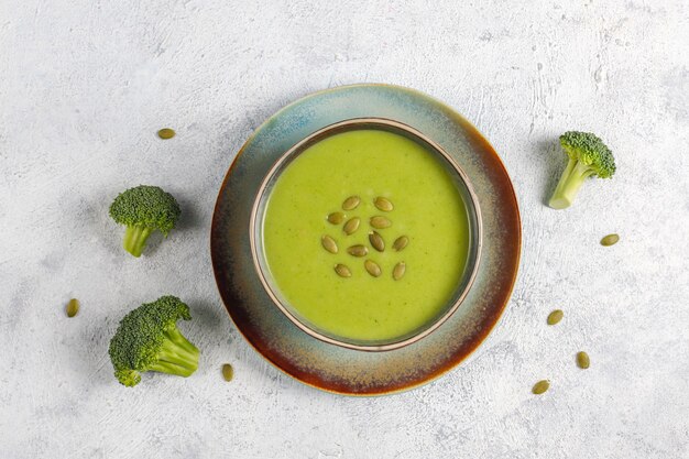 Delicious green homemade broccoli cream soup.