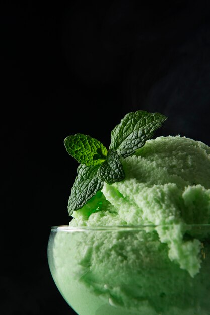 Delicious green ice cream still life